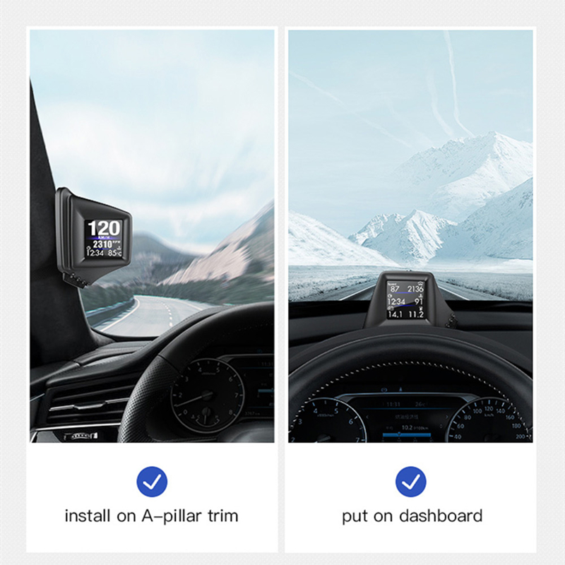 Head Up Snelheidsmeter Dual System Obd + Gps Real-Time Display Geavanceerde Computer Diagnose Monitor Voor Auto Universele Alarm lcd Hud