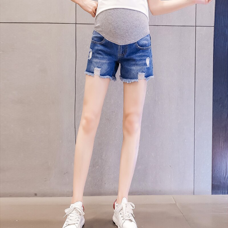 Sommer Denim Mutterschaft Shorts Elastische Taille Bauch Kurze Jeans Kleidung für Schwangere Frauen Zerrissenen Loch Schwangerschaft