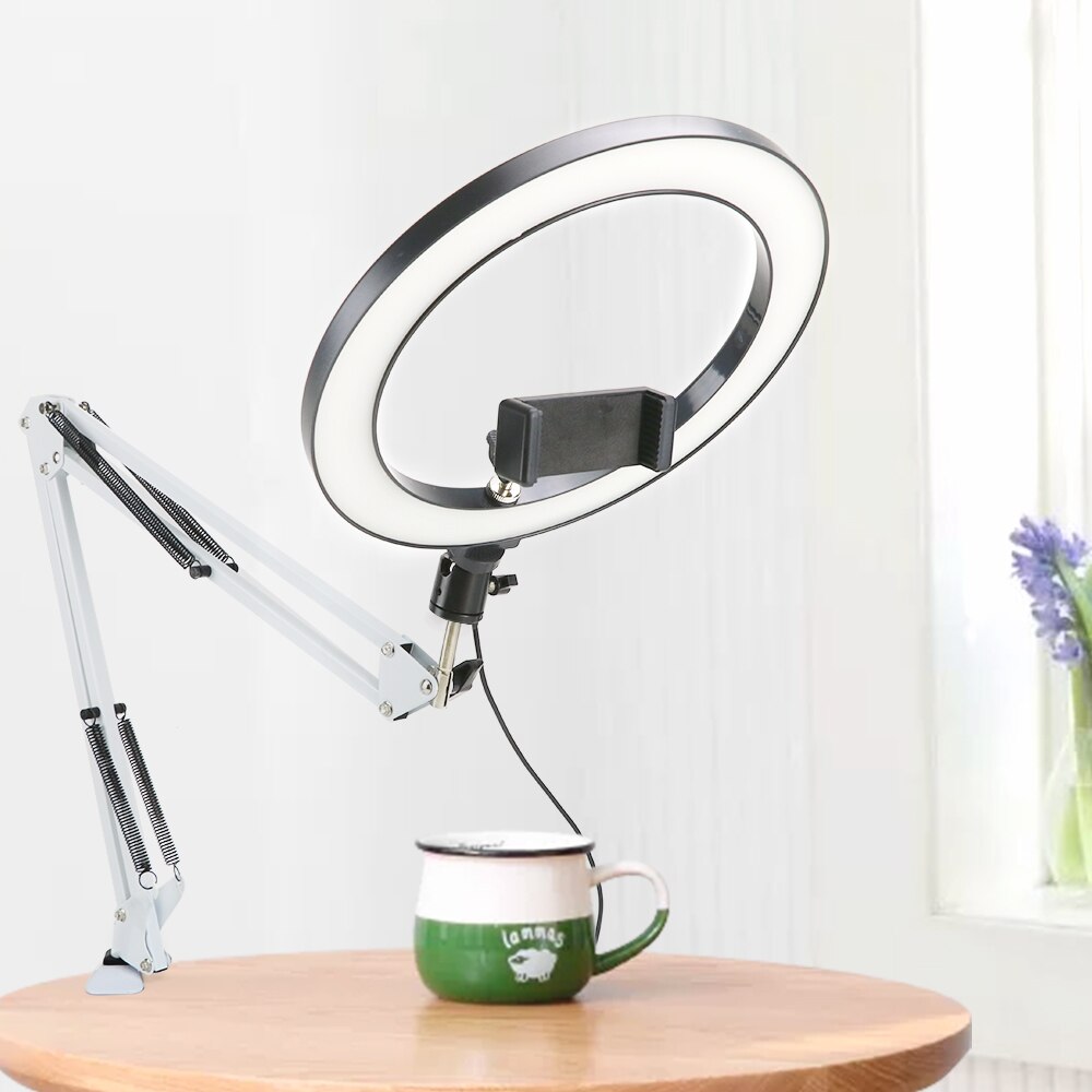 Led Ring Licht Selfie Lamp Dimbare Met Witte Lange Arm Houder Stand Voor Video Live Tiktok Foto Studio Fotografie Verlichting kit