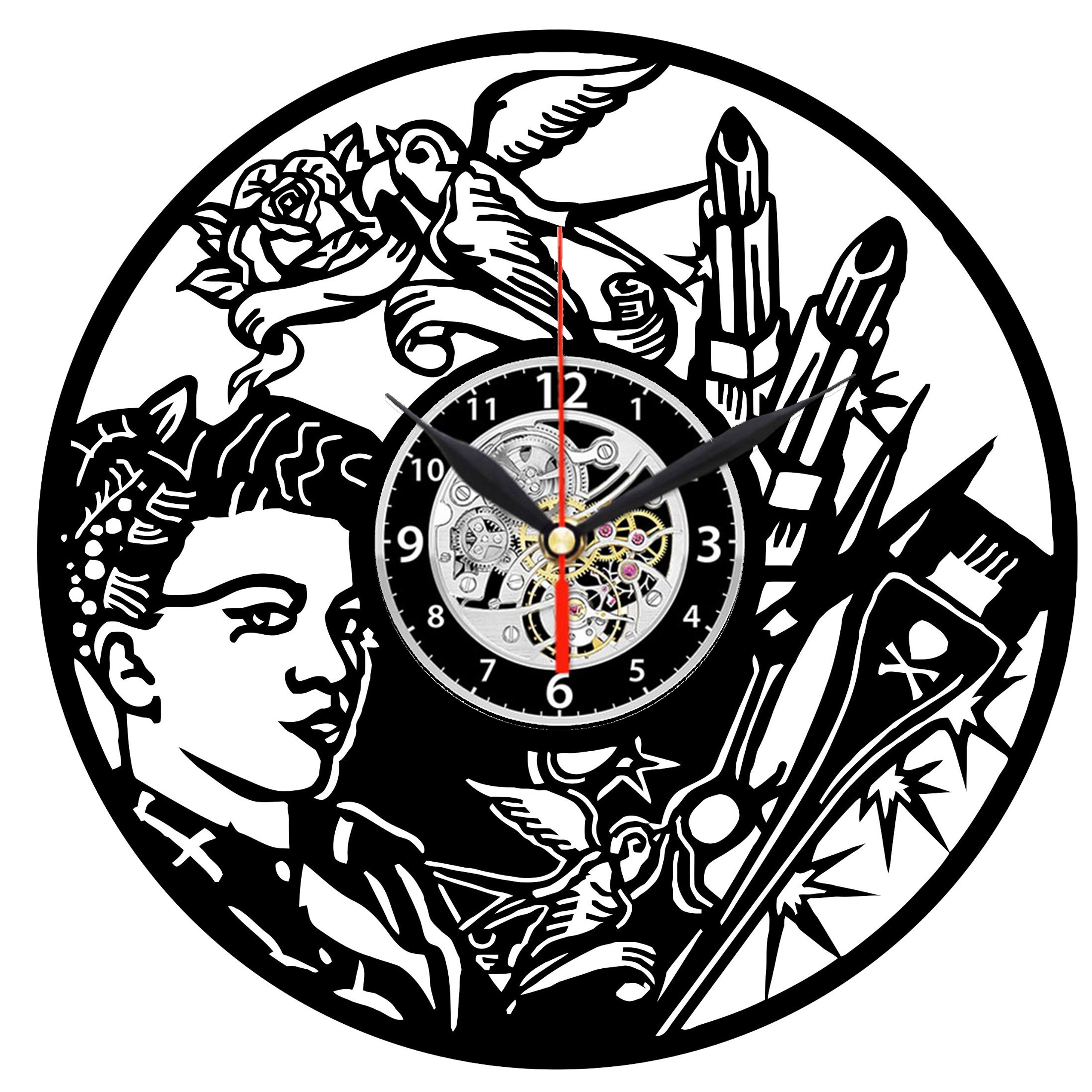 Reloj de pared para salón de pelo reloj de vinilo Retro reloj de hecho a mano Vintage decoración de habitación para el hogar gran reloj de