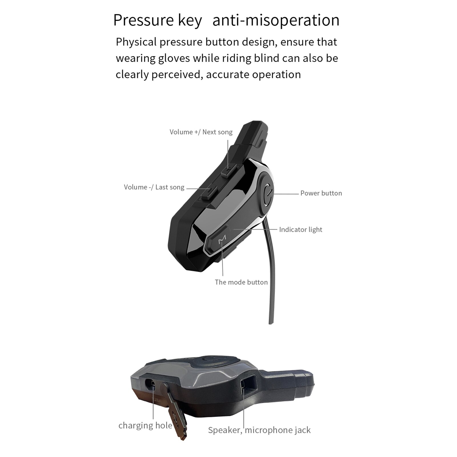 Motorcycle BT Intercom with FM Radio Helmet BT Headset Waterproof Universal Communication System for ATV Dirt Bike Motorcycle