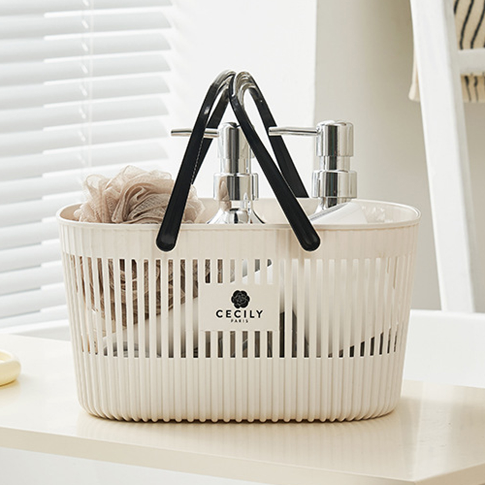 Panier organisateur en plastique avec poignées, bac de toilette de Drainage, panier de rangement empilable pour ranger le bain et le corps