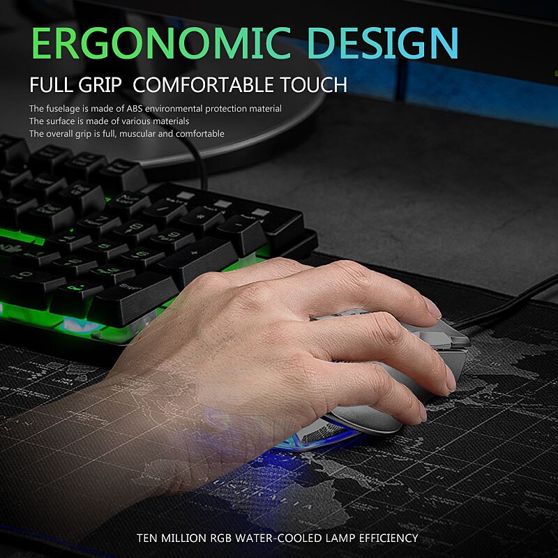 V15 8 knops mechanische gamingmuis met usb-kabel, 6400 dpi rgb-achtergrondverlichting, macro-gamermuis met drukpistool voor laptop