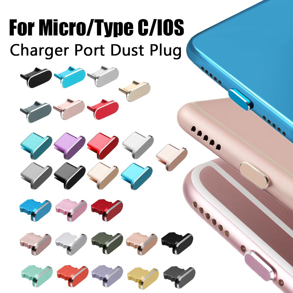 Alloy Anti Dust Metal Plug Charger Dock Stopper Micro/Type C/IOS Charging Port Cap Cover for iPhone13 Pro Max Samsung Galaxy S22