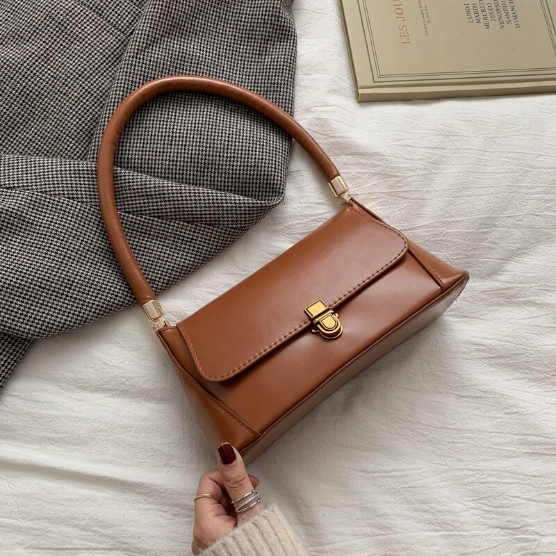 French bag female bag versatile texture shoulder messenger bag Korean version of the underarm bag: Light Brown