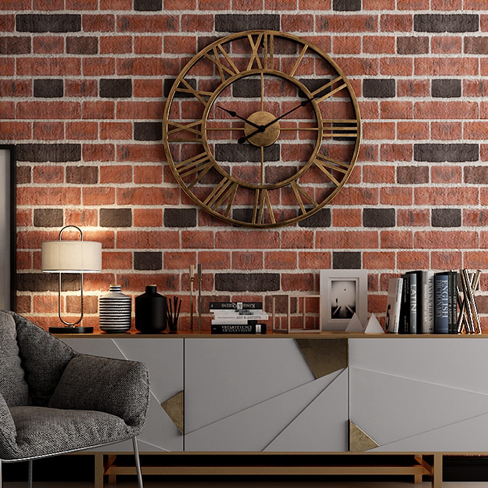 60cm stor veggklokke metall vintage stereo romertall stille innredning veggklokke