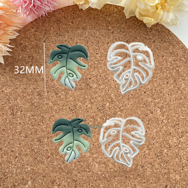 Cortadores de arcilla polimérica de hojas tropicales, hojas verdes en relieve, fabricación de cerámica, pendientes de arcilla colgantes, herramientas colgantes de joyería: Azul oscuro