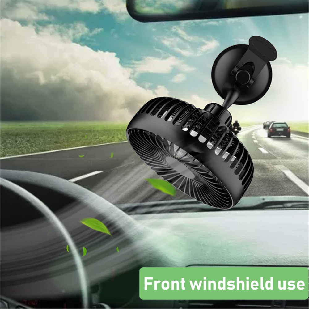 Black Suction Cup Single Head 5.5 Inch Car Fan 12V24V Universal Large Wind Three Speed Control USB Car Cooling Fan