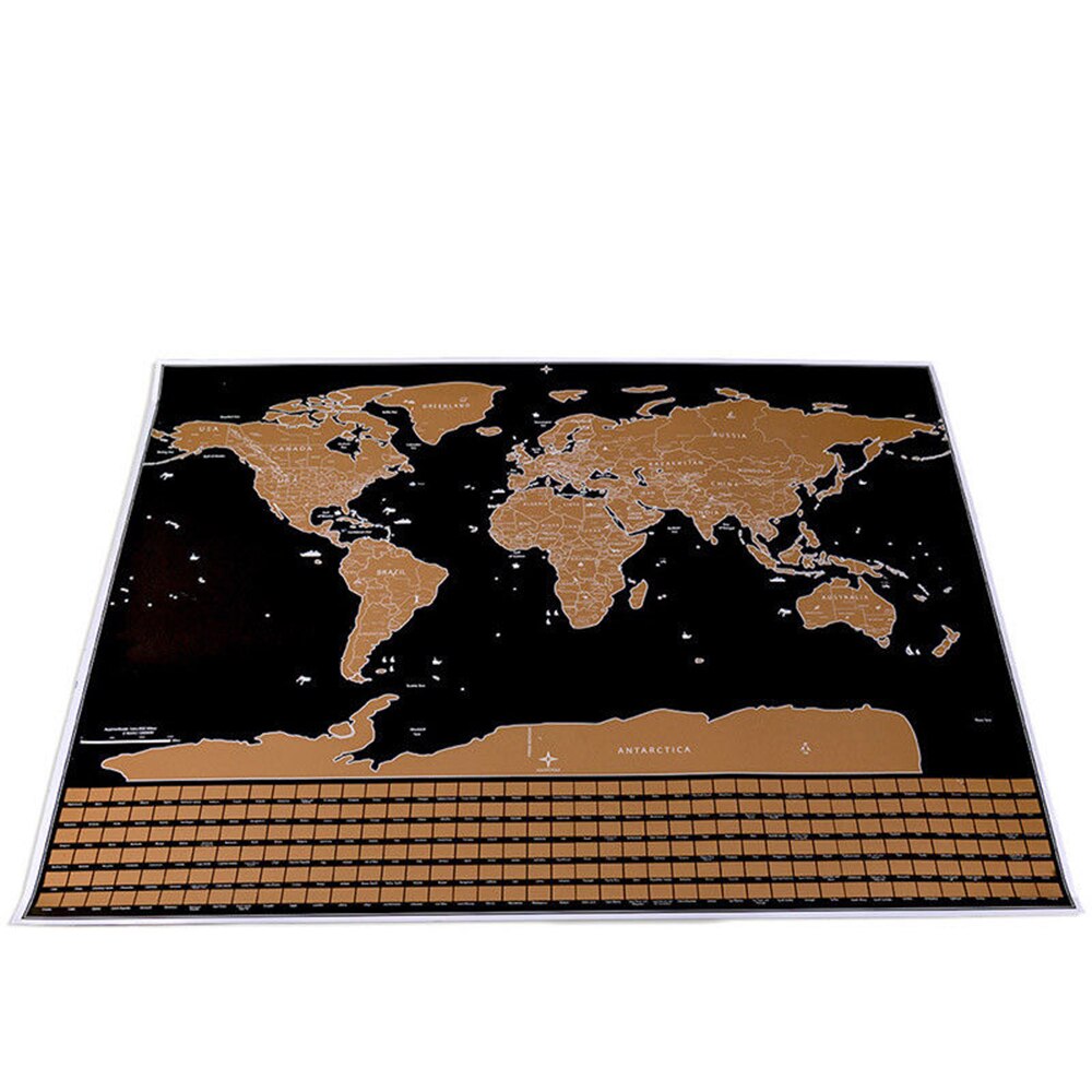 Deluxe Erase Black World Map Scratch Off World Travel Map Poster Copper Foil With Cylinder Packing School Stationery
