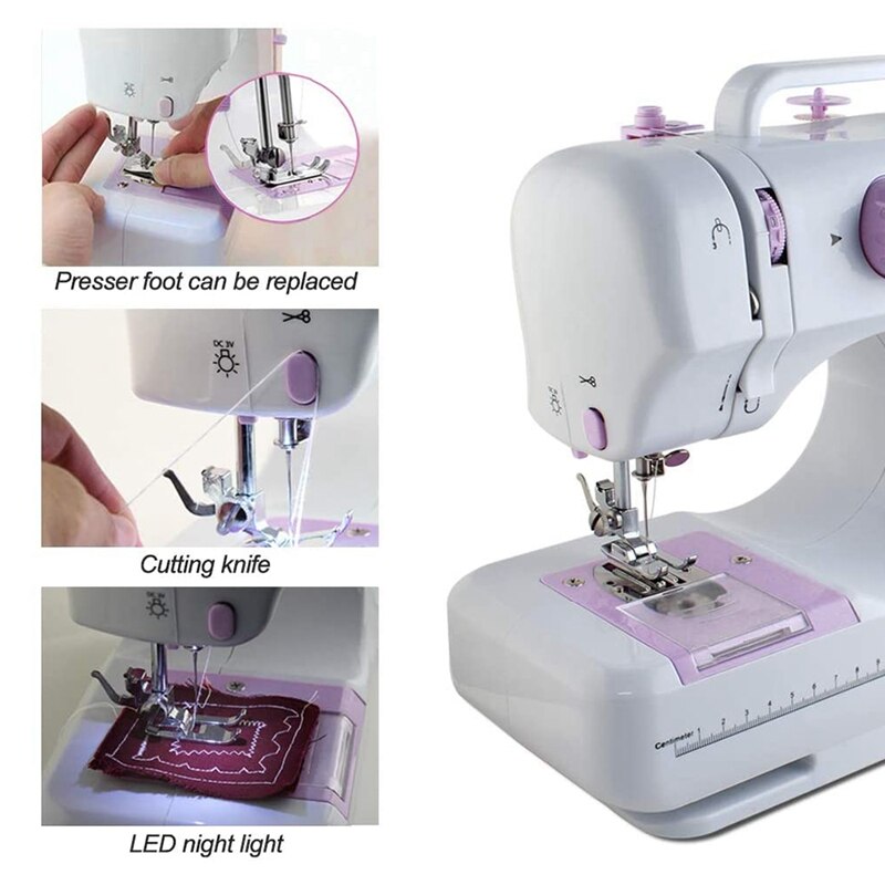 Portable Sewing Machine Mini Electric Household Crafting Mending Overlock 12 Stitches with Presser Foot Pedal