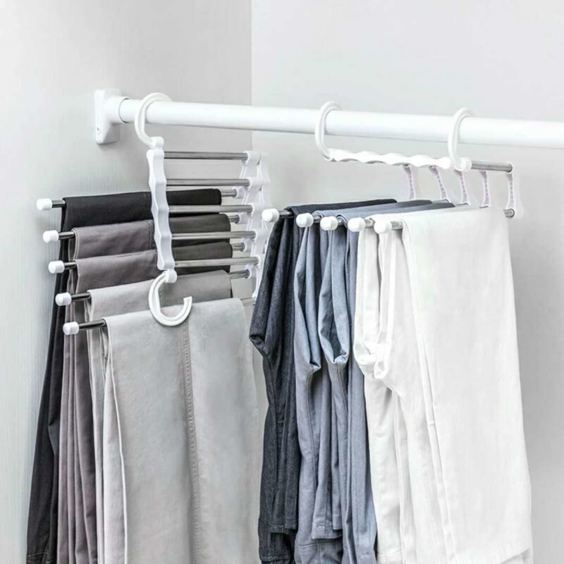 Perchas de ropa con Forma 5 en 1, perchas de almacenamiento para pantalones, Perchero de tela, Perchero de almacenamiento multicapa para armario, organizador de pantalones, 1 ud.