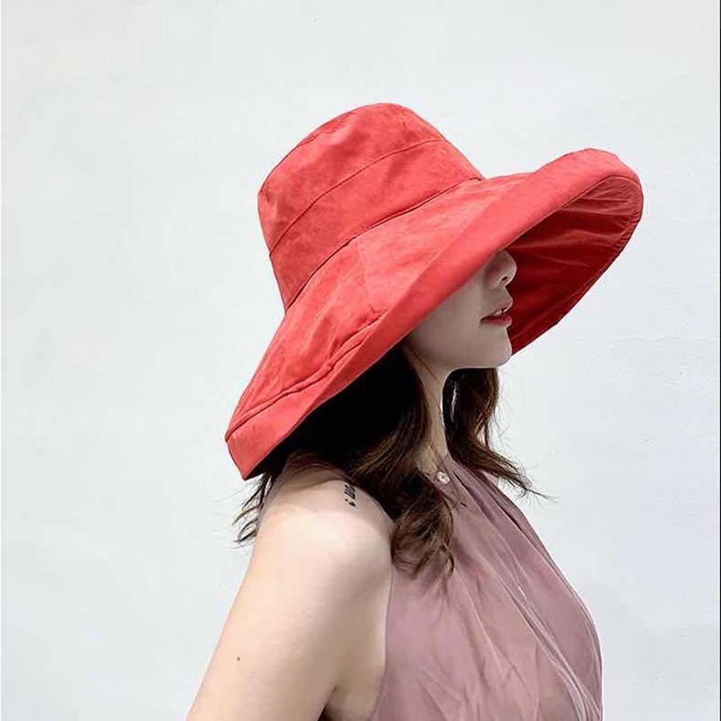 Summer Big Brim Sun Hat For Female Seaside Sun Protection UV Cap Japanese Wild Fisherman Hat Korean Version: N247-Brick red