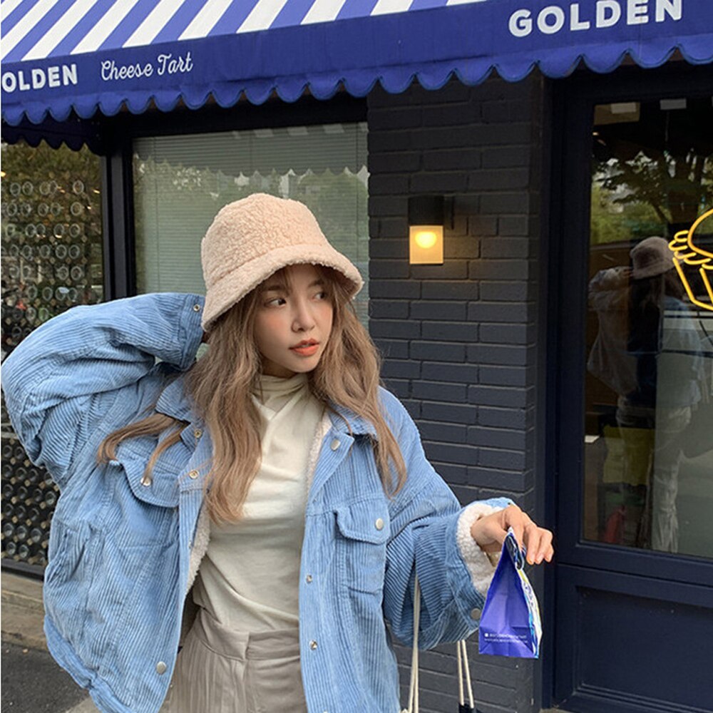 2022 Unisex Bucket Hat Graffiti Solid Women Men Fishing Fisherman Hat Autumn Winter Lamb Wool Outdoor Warm Panama Cap
