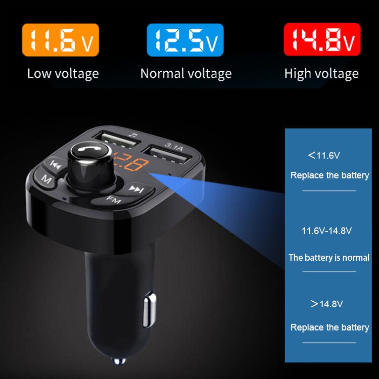 Kit de transmisor FM con Bluetooth 5,0 para coche, reproductor modulador MP3 inalámbrico, manos libres, 12V a 24V, cargador rápido USB Dual Universal 3.1A