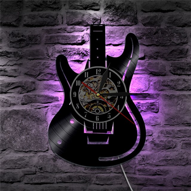 1 stykke guitar vinylplade vægur musik vintage lp vægur hjemmeindretning musikinstrumenter til musikelsker guitarist: Ledes