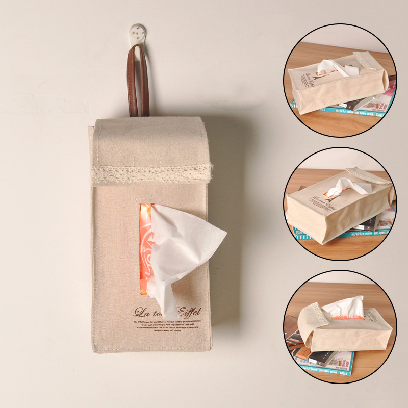 Bomuld linned tissue boks bøjle væv opbevaring kasser hjemme bil papir håndklæde servietter servietter boks boks hængende væv holder