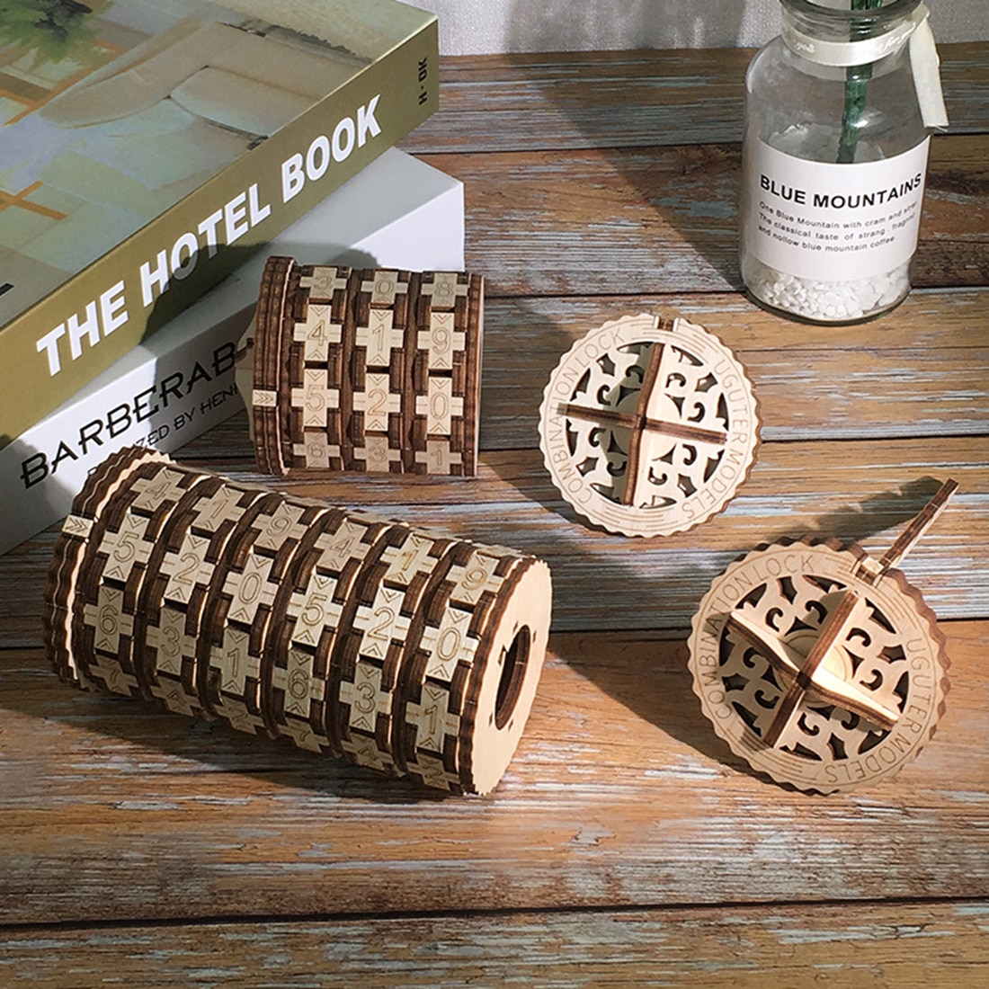 Holz Da Vinci Code Anzahl Passwort Zylinder Schloss Montage lehrreich Mathematik Spielzeug -S/L