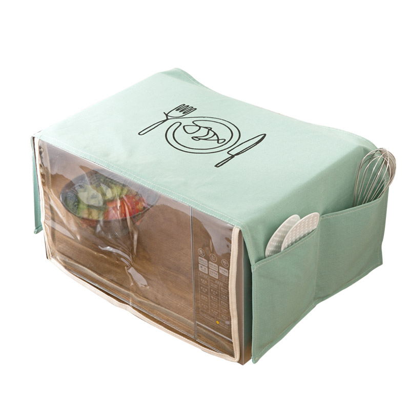 Cotton and linen microwave cover with curtain Oil Dust Waterproof Pockets Storage Bag Kitchen Accessories