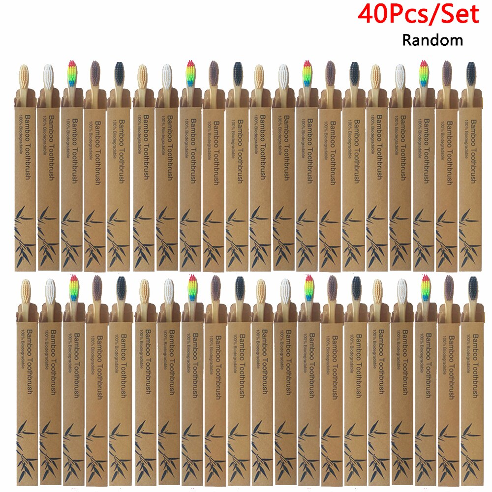 40 Pack Zahnbürste Umweltfreundliche Regenbogen Bambus Weiche Fibre Zahnbürste Biologisch Abbaubar Zähne Pinsel Solide Bambus Griff Zahnbürste: Random Color