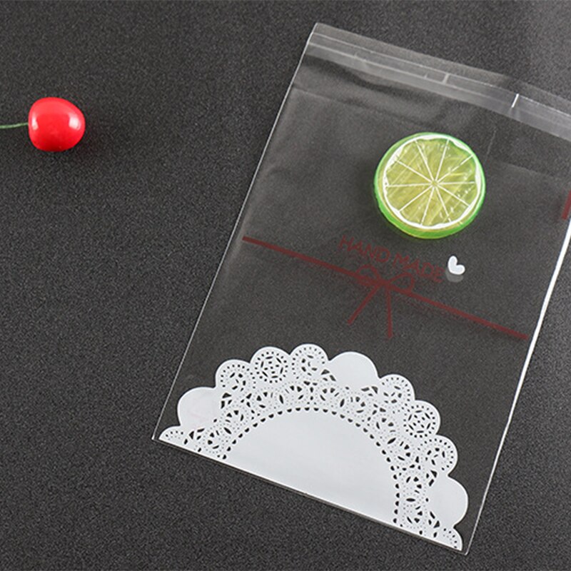 Dentelle blanche en plastique auto-adhésive de alimentaire, 100 pièces, fournitures pour fête de mariage, emballage pour bonbons cookies
