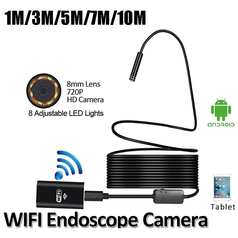1m/3m/5m/7m/10m WIFI 8mm Endoskop Kamera Mini wasserdicht Weiche Kabel HD 720P Auflögesungen Einstellbar für Smartphone Universal-