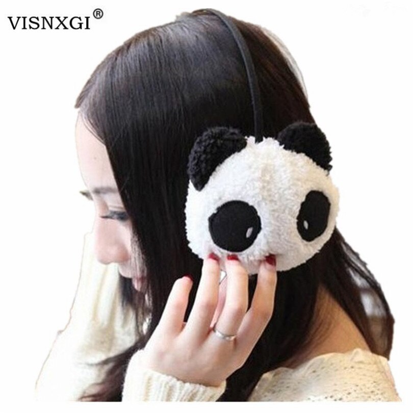 VISNXGI Women Gilrs Black White Small Panda Pad Fluffy Ear Warmer Earmuffs Winter Cute Panda Ear Muff Warmer