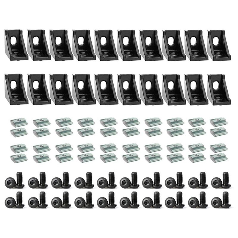 Aluminium Profiel Connector Set, Hoek Beugel, T-Moer En Hex Schroef Voor Slot 6Mm 20S Aluminium Rail Montage: Default Title