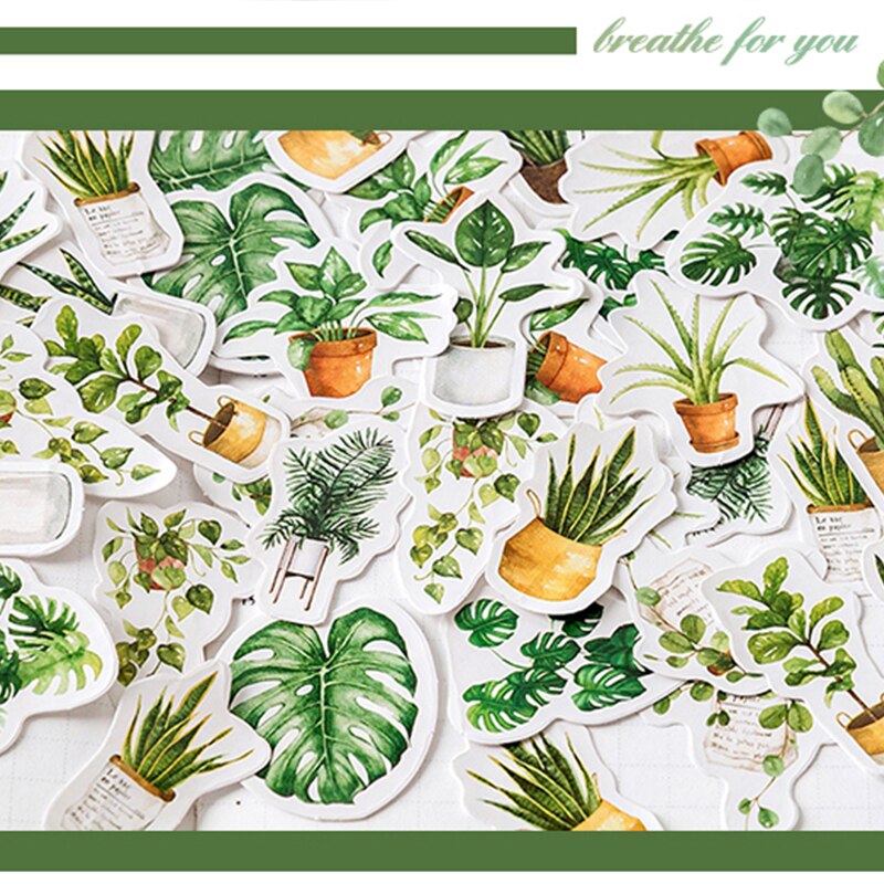 45 pcs/lot Green Potted Plant Stickers Scrapbooking Material Diary Album Art Diy Stickers Decorative Collage Label Happy Planner