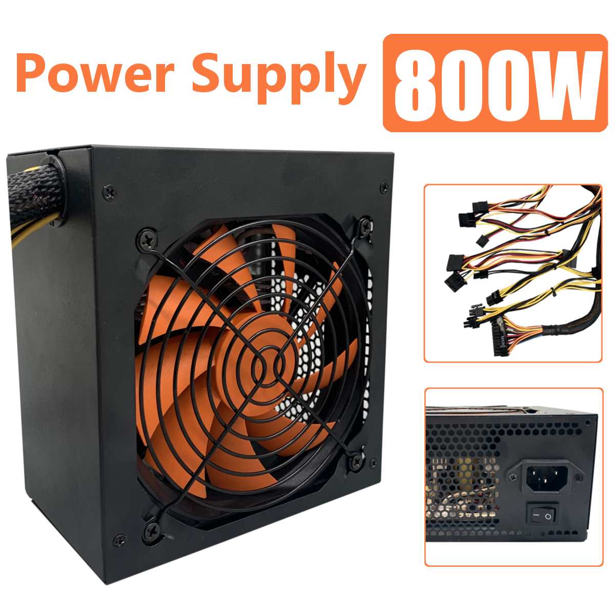 Quiet 110v-230v 800W for Intel AMD PC 12V ATX PC Power Supply SLI PCI-E 12CM Fan Computer Power Supply For BTC