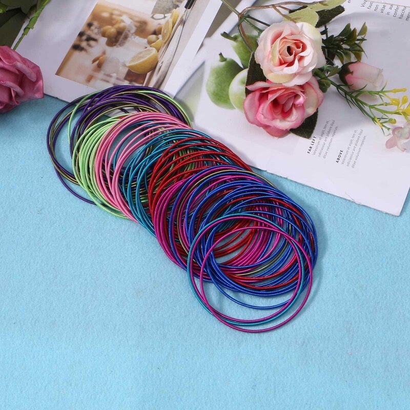 517F 10Xstring Armband Voor Vrouwen Carbon Staal Coil Armband Kleurrijke String Lente Stapelbaar Armband Voor Vrouwen Meisje Sieraden