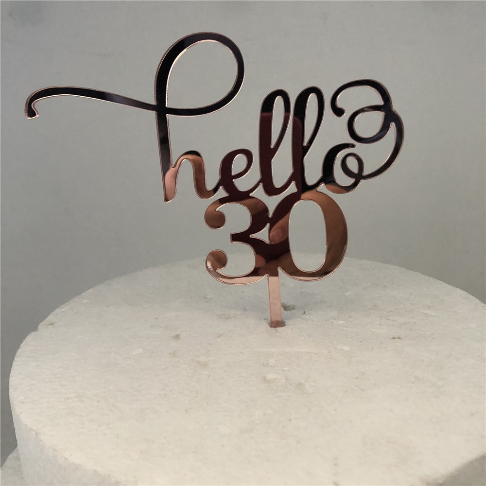 Hello 30 kake topper speil rosa gull 30th bursdag kake topper 30 år gratulerer med dagen kake dekorasjon