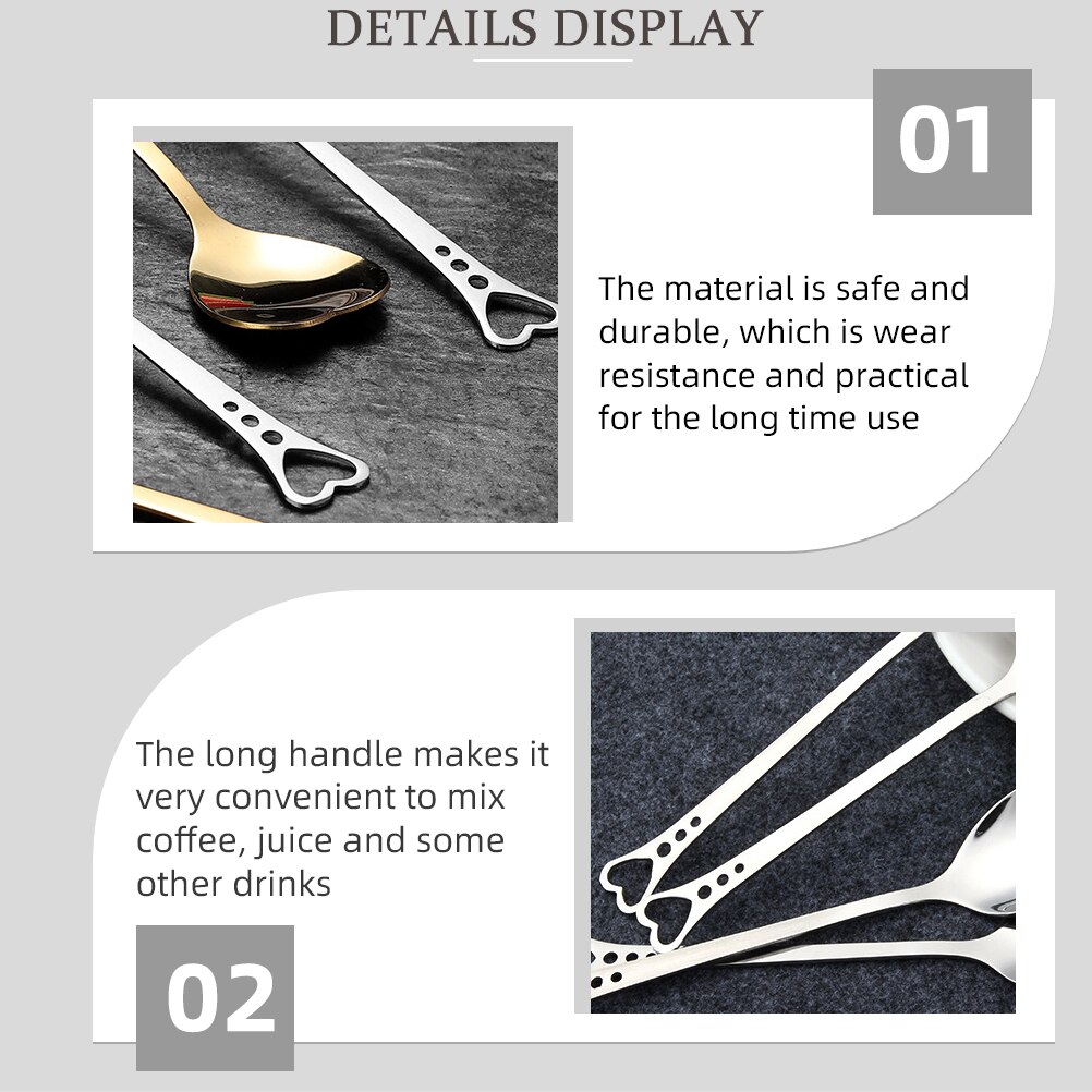 6pcs Heart Shaped Spoons Stainless Steel Spoons for Cake Tea Sugar Ice Cream Fruit