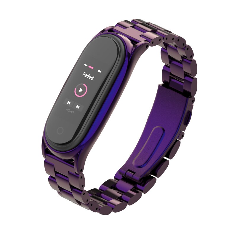 Mijobs Mi band 4 Strap Metal Stainless Steel Bracelet for Xiaomi Mi Band 4 Mi Band 3 Strap Smart Watch Miband 4 correa Wristband: Bead Plus purple