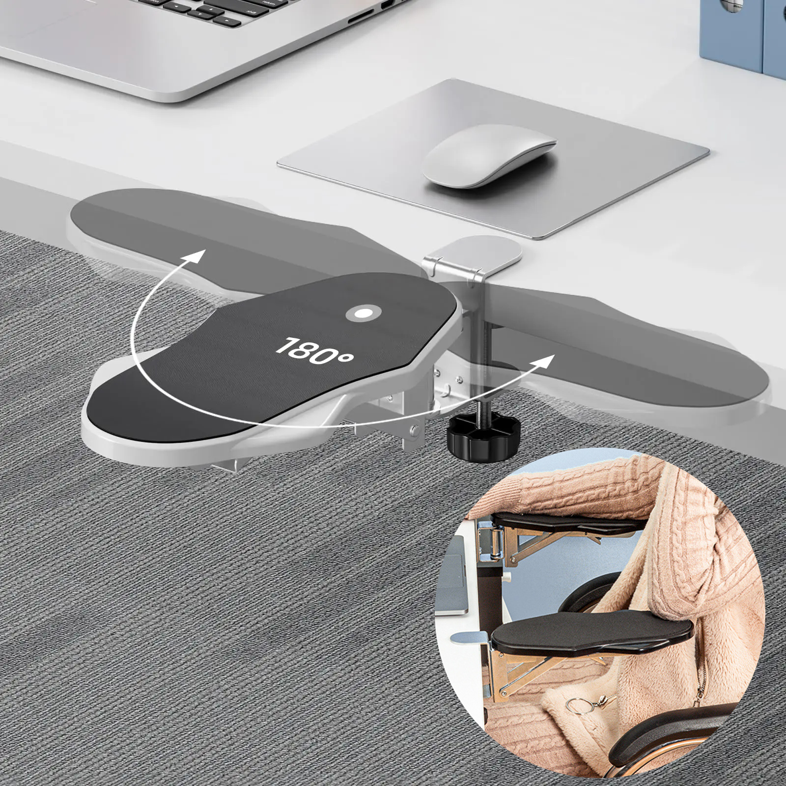 Armstöd för datorbord, vikbart ergonomiskt handledsstöd för tangentbord, armstödsförlängare, roterande musmattahållare