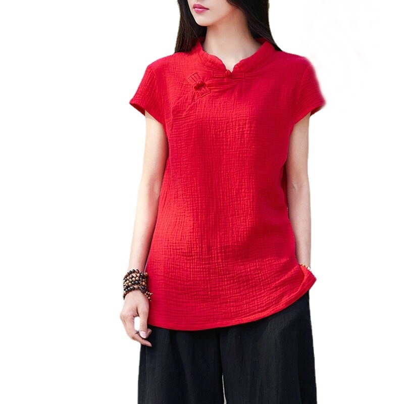 Vêtements traditionnels chinois pour femmes cheongsam top chemise en lin femmes élégantes blouses en coton et lin col mandarin CC068