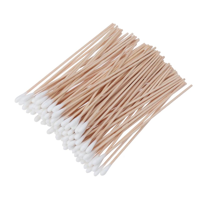 100 Stuks Wegwerp Wattenstaafjes Lange Houten Handvat Wattenstaafjes Cosmetische Vrouwen Make-Up Wattenstaafjes Met Wood Sticks Voor Neus Oren schoonmaken