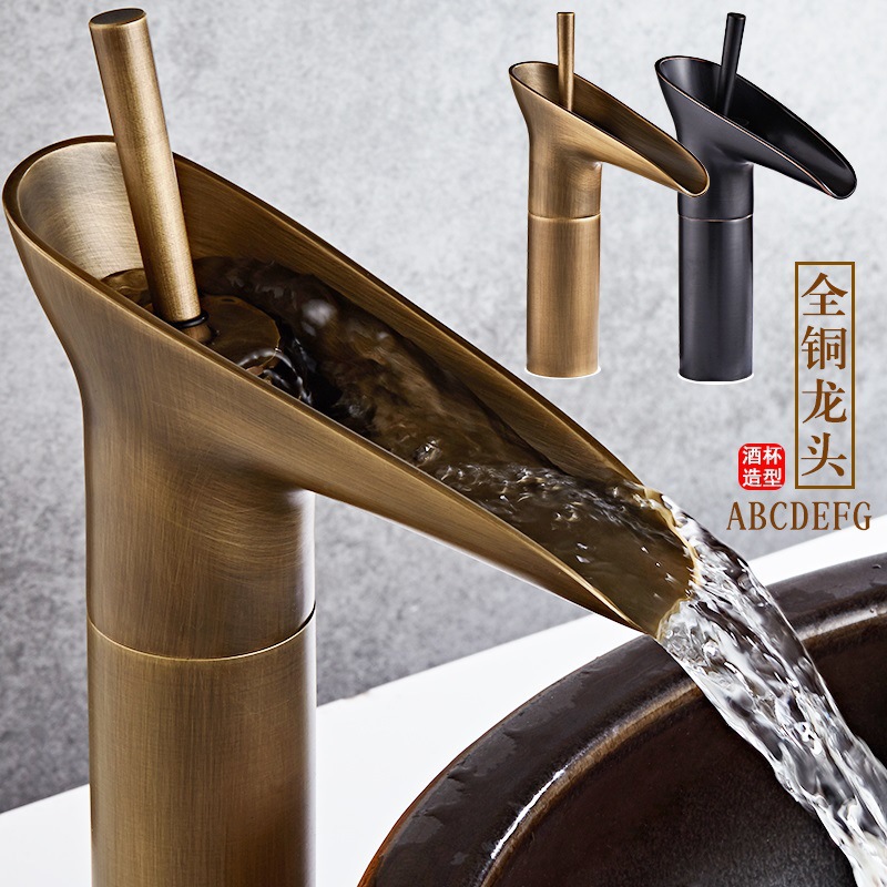 Bathroom Faucet Single Lever Waterfall Basin Faucet Brass Antique and Cold bathroom Sink Mixer Wine Glass Style Taps