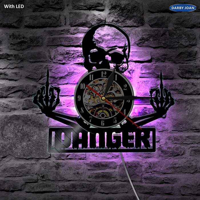 Mittelfinger Schädel LED-beleuchtung Wanduhr Dämon gotisch Punk Schädel Farbwechsel Wandleuchte Vinyl Fernbedienung: mit LED