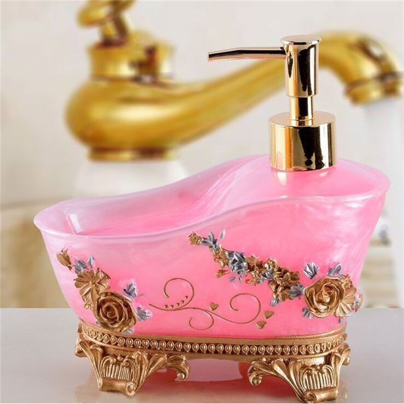 Badeværelse sæbedispenser harpiks emulsion dispenser flaske guld hoved bærbar hotel skønhedssalon håndbruser gel shampoo flaske