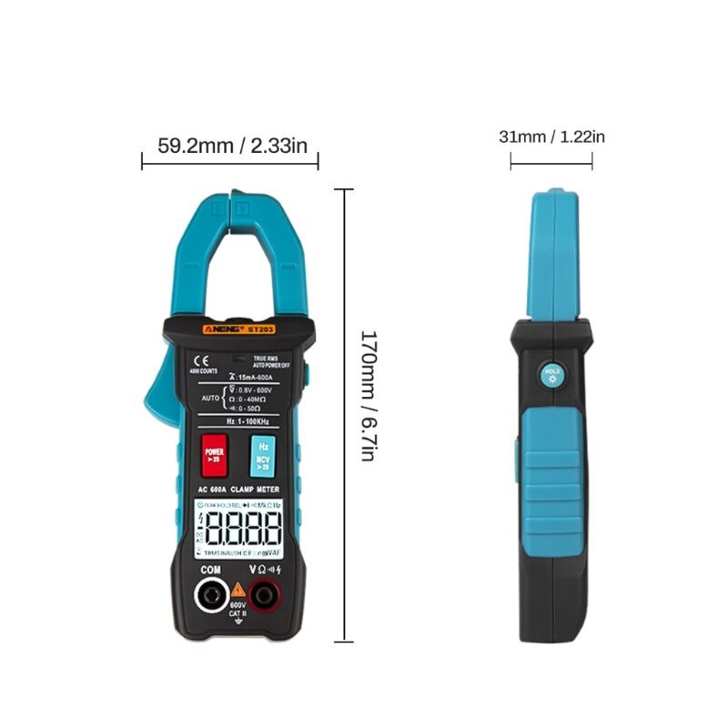 ST203 Digital Clamp Multimeter Ampere 4000 Counts True RMS Amp Current Clamp Meter Voltmeter 600V 600A AC/DC Automatic Range