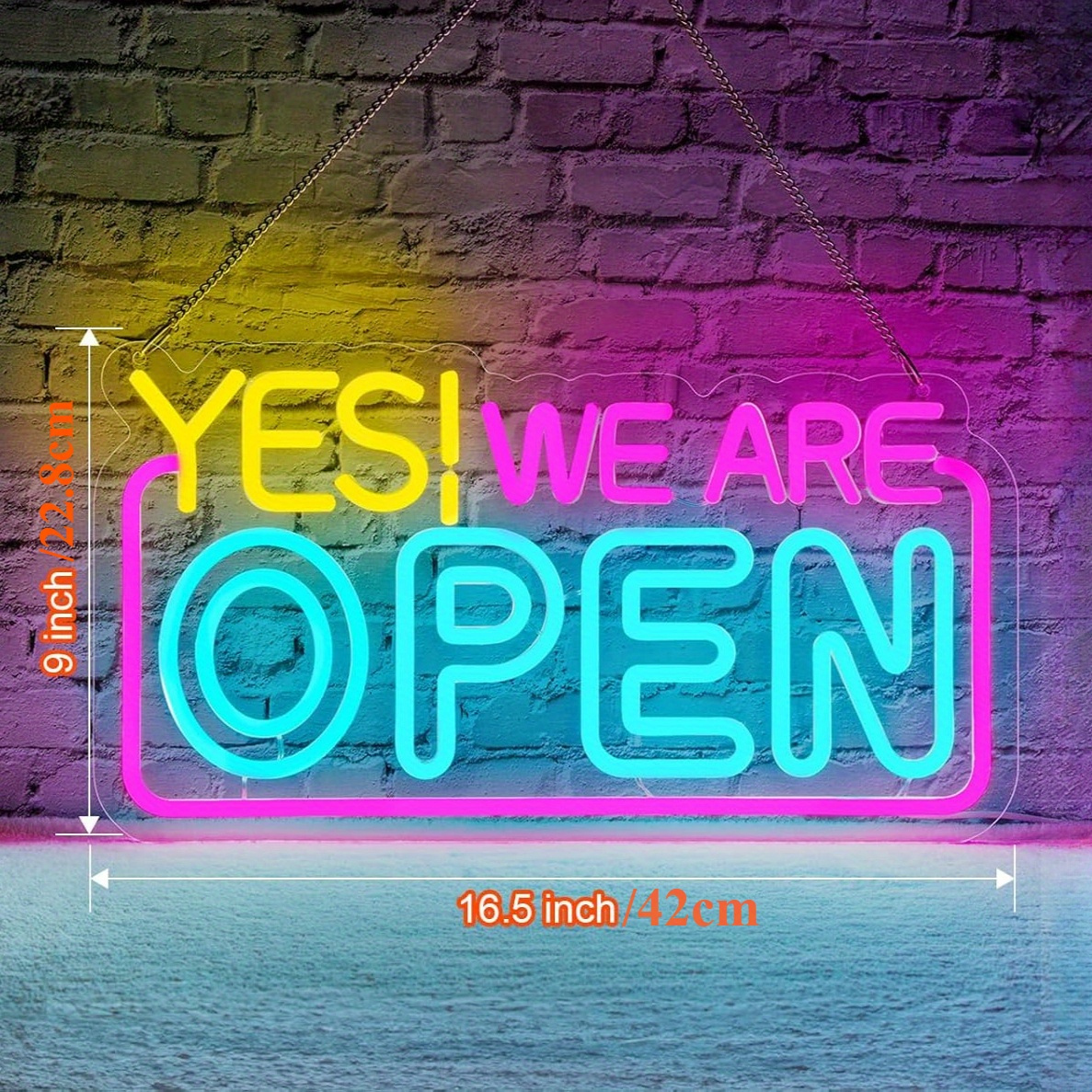 Yes We Are Open Insegne luminose a LED dimmerabili al neon, Decorazioni murali, Alimentatore USB, Controllo pulsanti