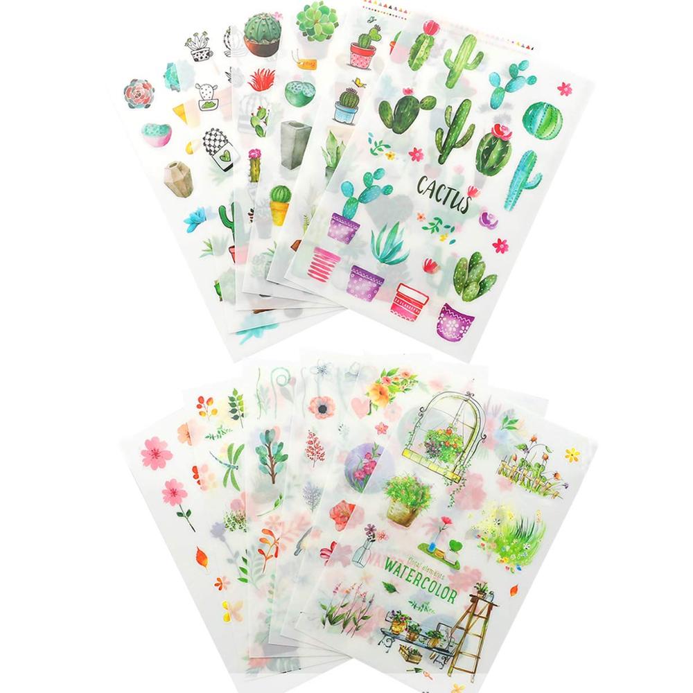 6 Sheets(150pcs) Green Cactus Plant Decorative Stickers Scrapbooking Stick Label Diary Stationery Album Journal Stickers