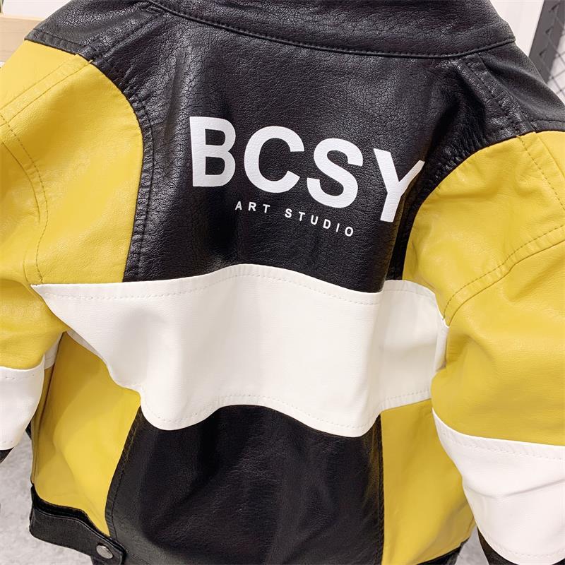 Boys PU jacket Spring Autumn children's Motorcycle leather 2-7 years old Color Matching zipper boys coat cool