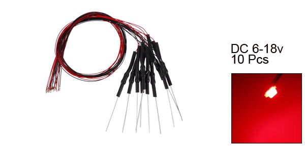 uxcell 10pcs Prewired SMD LED Light Emitting Diode DC 6-18V with Resistor for Small Model Cosplay and Small Model Building: Red 0603