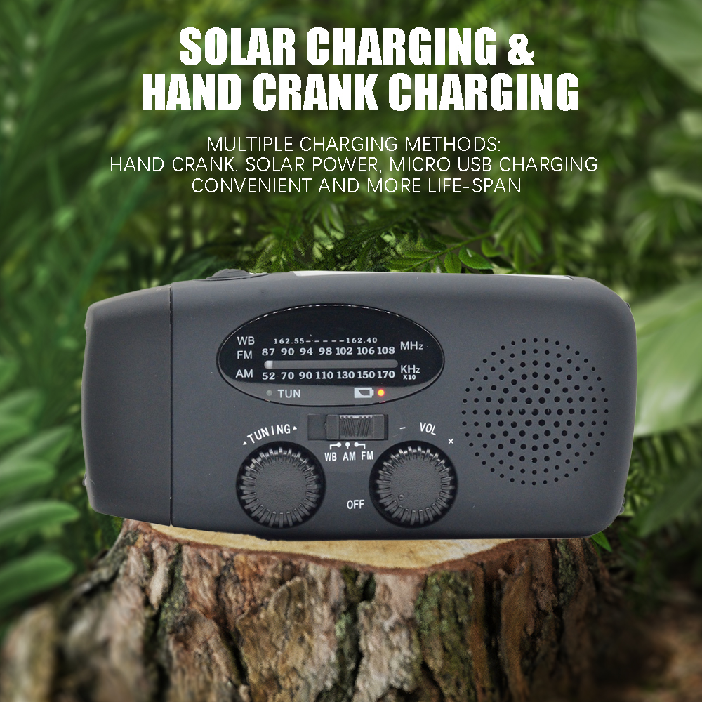 Radio awaryjne 2000 mAh ze światłami LED Radio USB Lampa do ładowania słonecznego Podróż na zewnątrz Przenośne radio FM/AM z możliwością ładowania