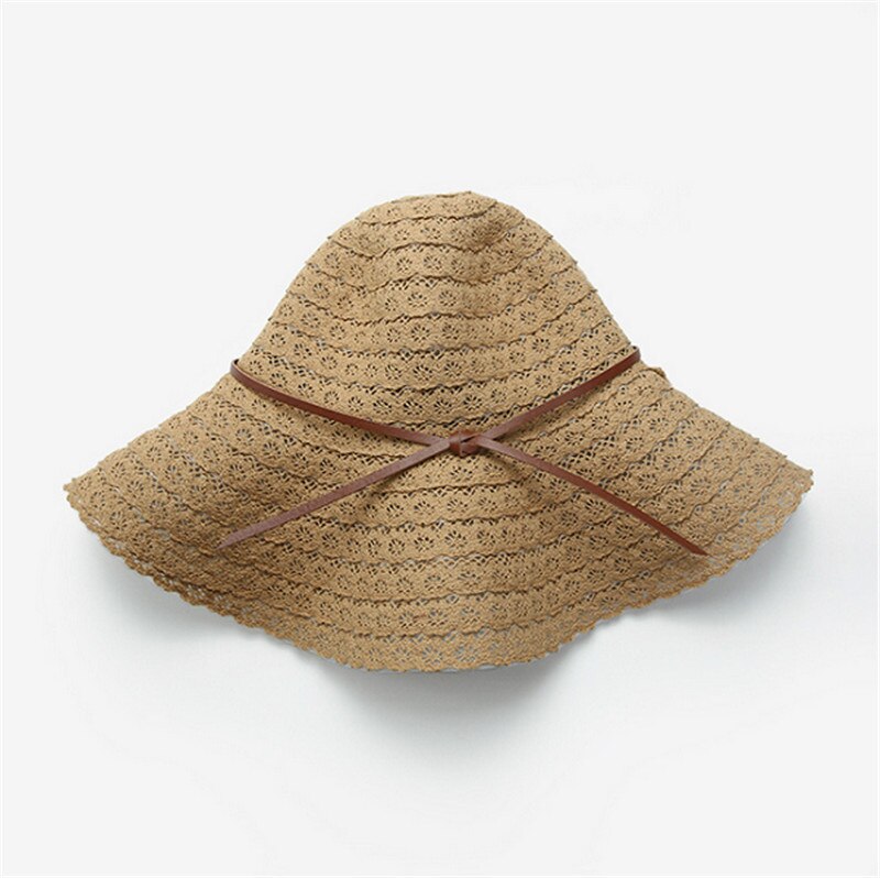 Women Summer Big Wide Brim Straw Bucket Hat Beach Sun Foldable Bow Cap: 2
