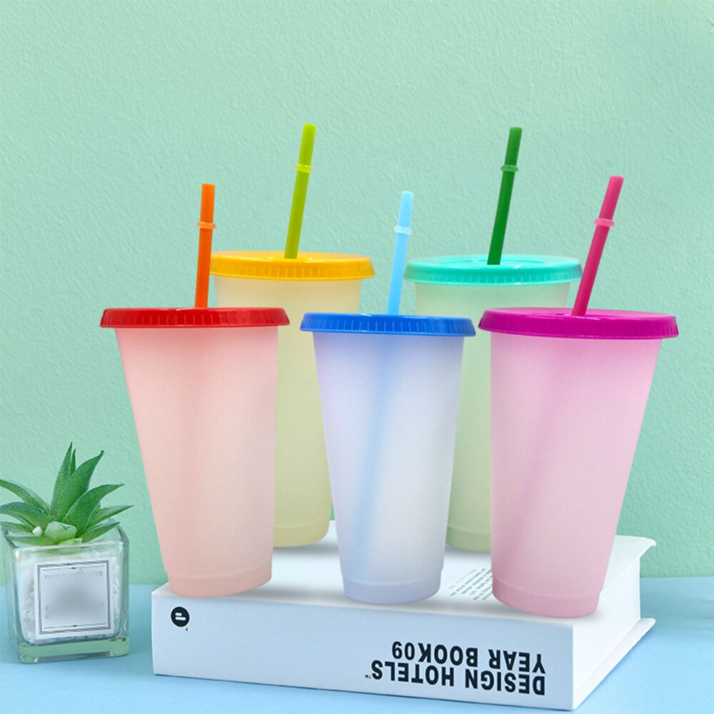 Reizen Mok Met Stro Kleurrijke Koffie Sap Stro Mok Kleur Veranderende Koffie Cup Herbruikbare Bekers Plastic Beker Drinkware