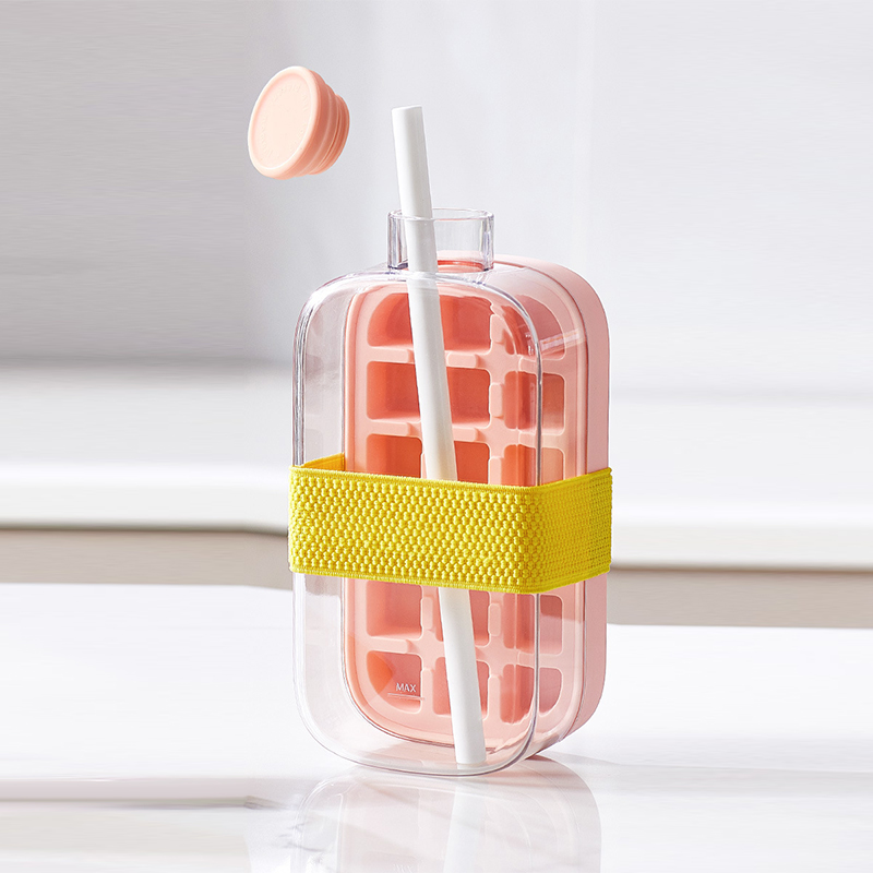 Molde para cubitos de hielo, máquina para hacer hielo con tapa, pajita para hacer hielo de alimentaria, hervidor de hielo de doble uso, patrón de hielo, suministros para Bar de cocina: Rojo