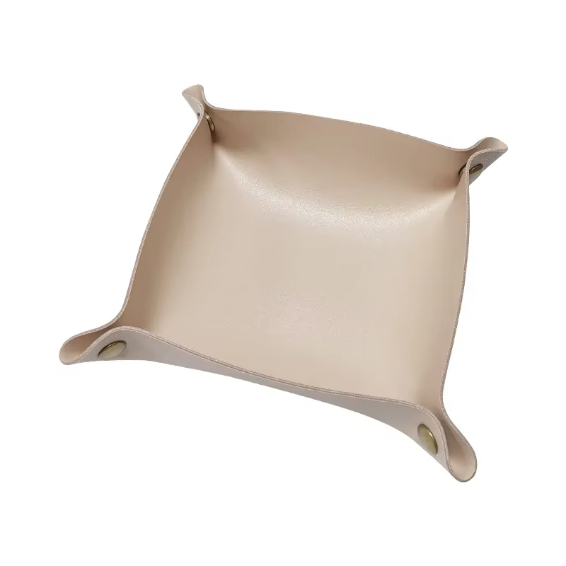 Caja de almacenamiento de cuero nórdico, bandeja de almacenamiento de escritorio, joyería, cesta de almacenamiento de llaves y cosméticos, estuche de almacenamiento plegable, organizador de mesa: Rosa