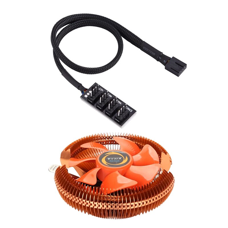1 Pcs Pc Cpu Cooler Cooling Fan Heatsink & 1 Pcs Pwm Fan Hub Multiplexer Connector Cable Adapter